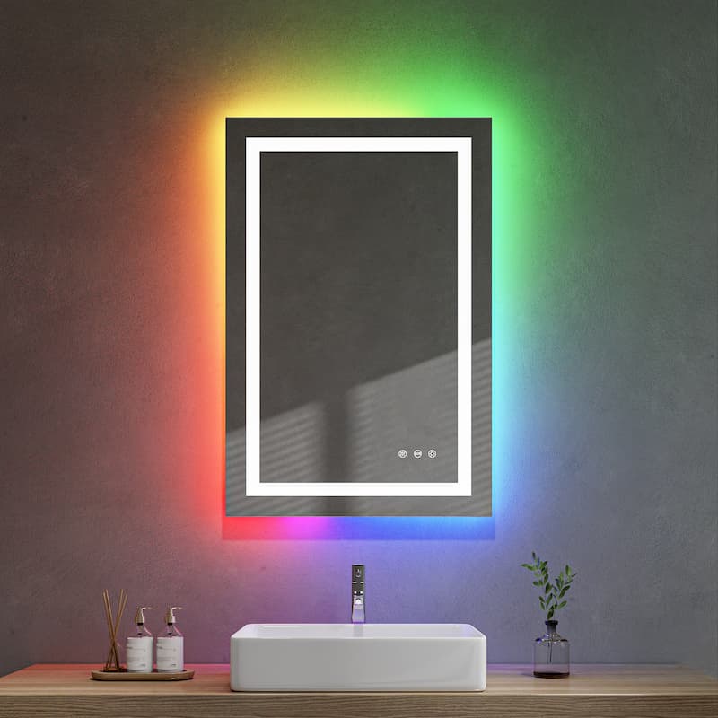Безрамное зеркало для ванной комнаты DP389 со светодиодной подсветкой RGB, регулируемой яркостью и функцией защиты от запотевания