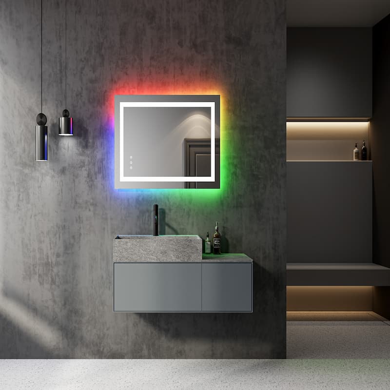 Безрамное зеркало для ванной комнаты DP389 со светодиодной подсветкой RGB, регулируемой яркостью и функцией защиты от запотевания