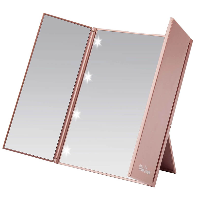 SM144 Трехкратное настольное зеркало для макияжа, 21 светодиодная подсветка, косметическое зеркало с увеличением 2X, 3X